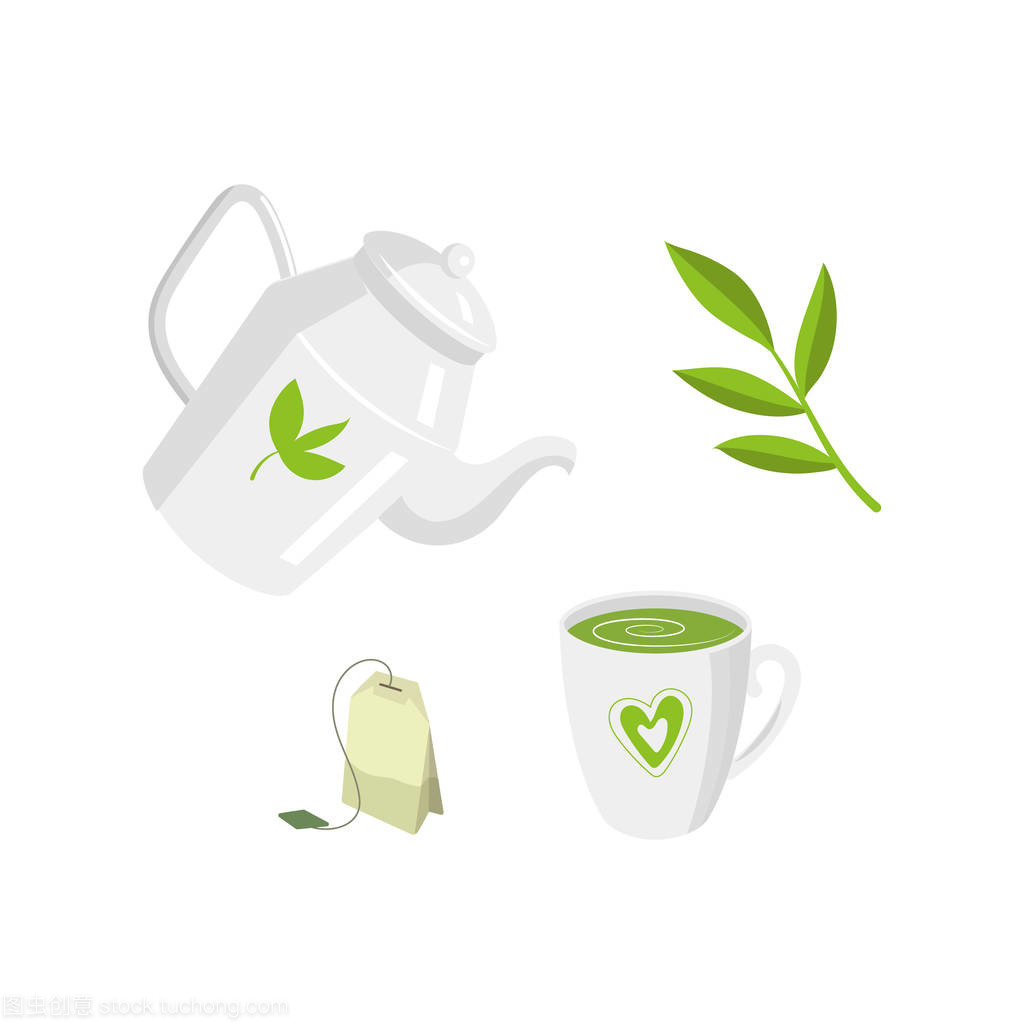 矢量绿色茶仪式集平分离